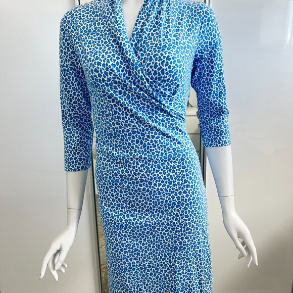 J. McLaughlin Catalina Blue Leopard Print Wrap Dress SZ S - Picture 4 of 11